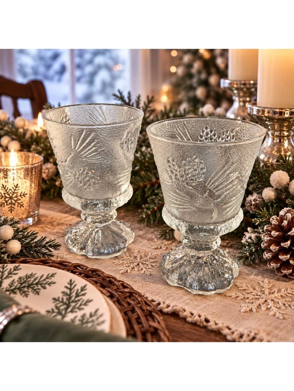 2 Ponderosa Pine Glasses Goblets Footed Tumblers Elegant Rustic Tiara Indiana Gl - Picture 2 of 2
